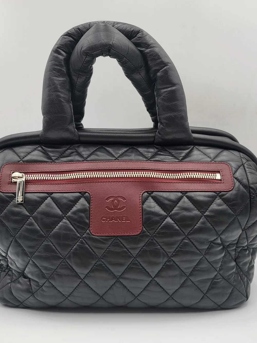 CHANEL Coco Cocoon Quilted Full Lambskin Handbag Black & Bordeaux Auth. w/COA.